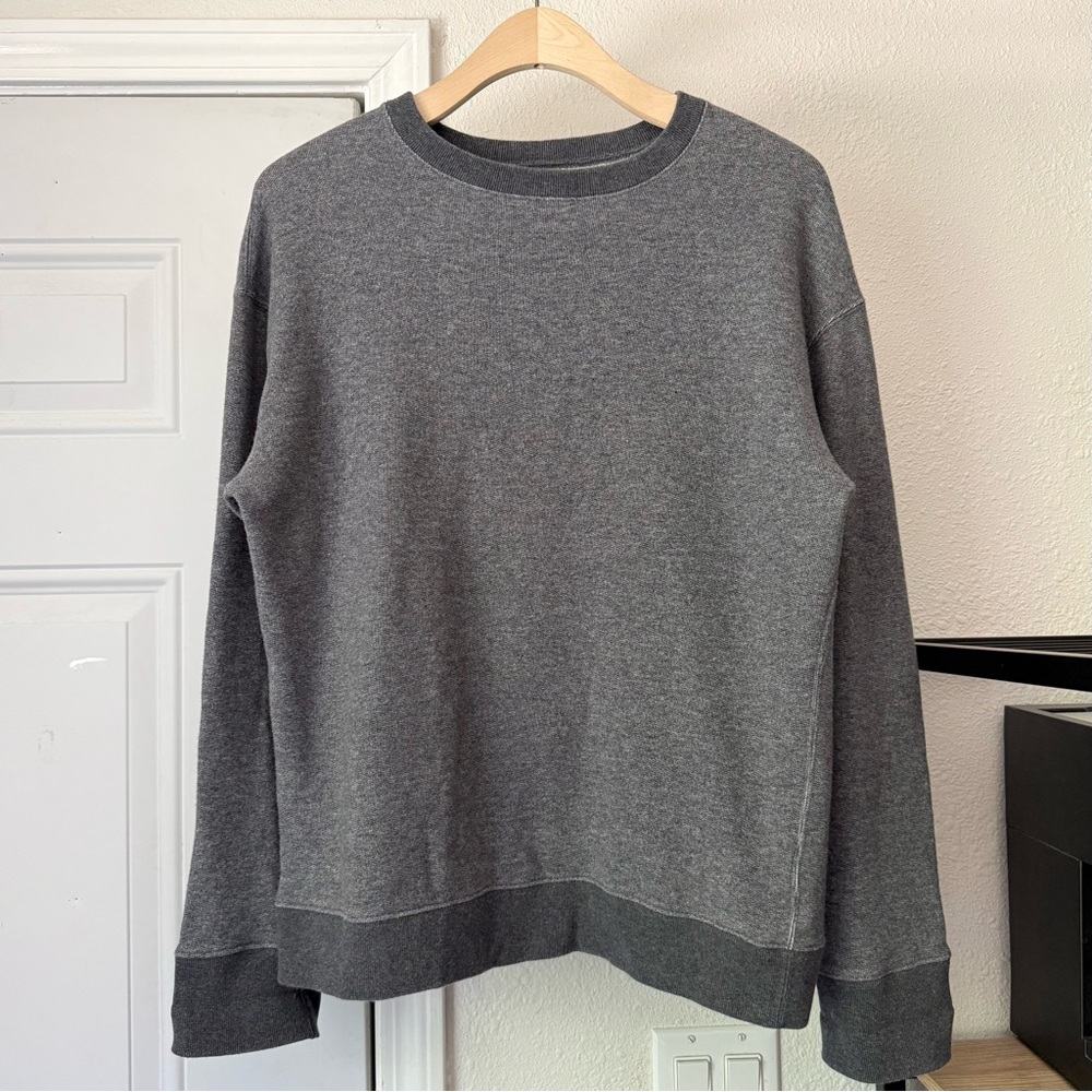 SMOCK JAPAN grey crew neck cotton terry long sleeve pullover sweater